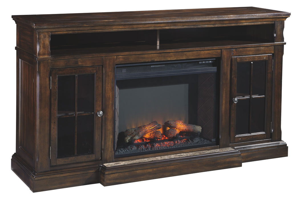 Roddinton - XL TV Stand w/Fireplace Option - Dark Brown