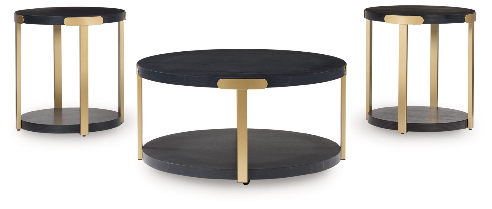 Shylore - Occasional Table Set (Set of 3) - Black / Brass Finish