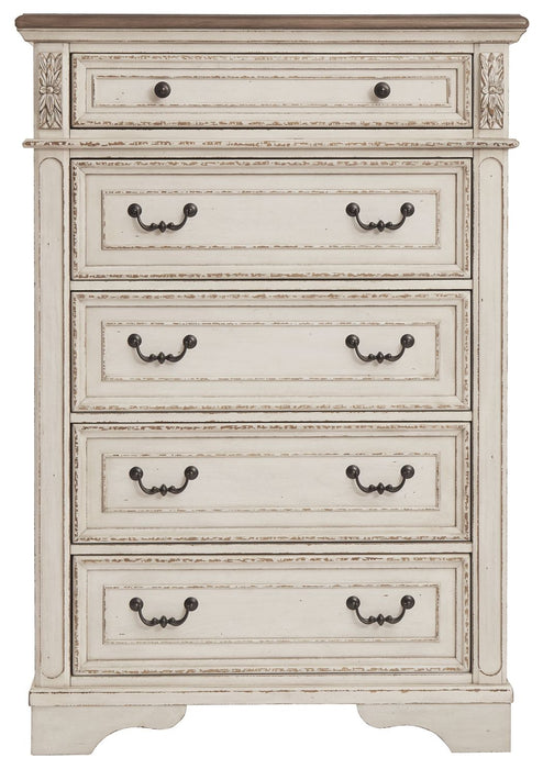 Realyn - Five Drawer Chest - White / Brown / Beige