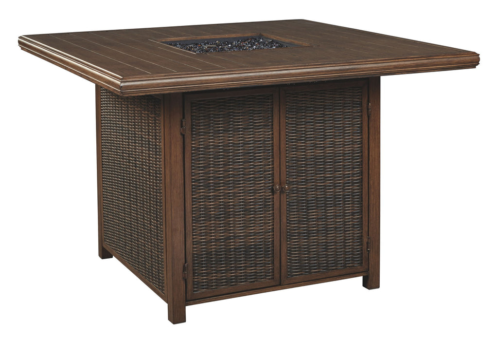 Paradise Trail - Square Bar Table w/Fire Pit - Medium Brown