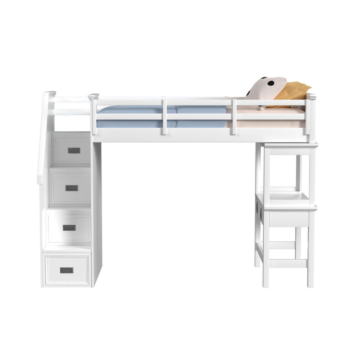 Hampton Kids - Loft Bed With Staircase And Desk With Speaker