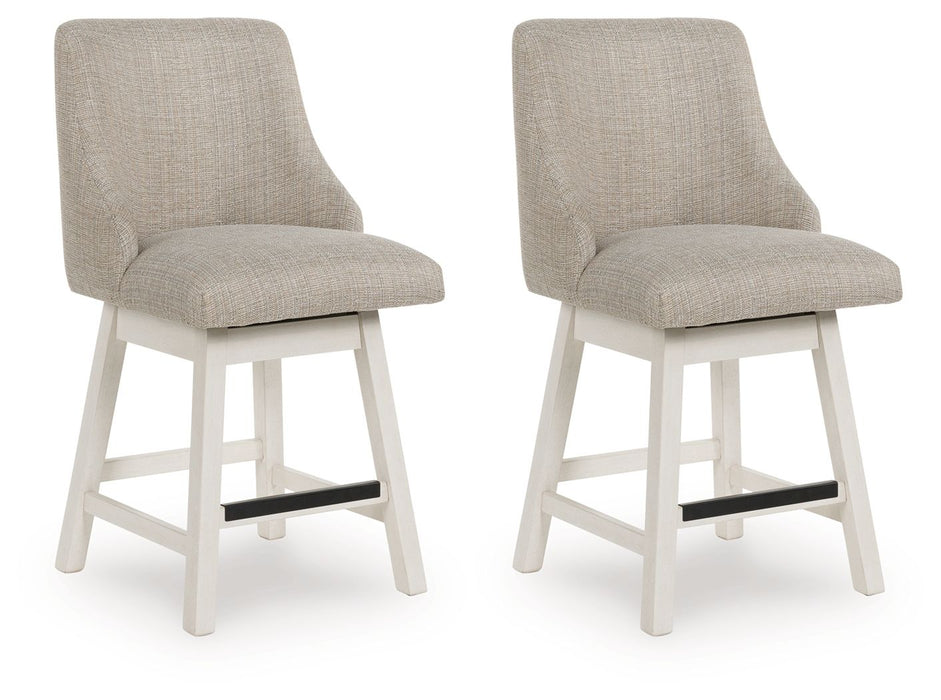 Robbinsdale - Antique White - Upholstered Swivel Curved Back Barstool (Set of 2)