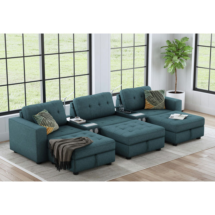 Options One - Living Room Set Sectional With Media Console And 3 Ottomans