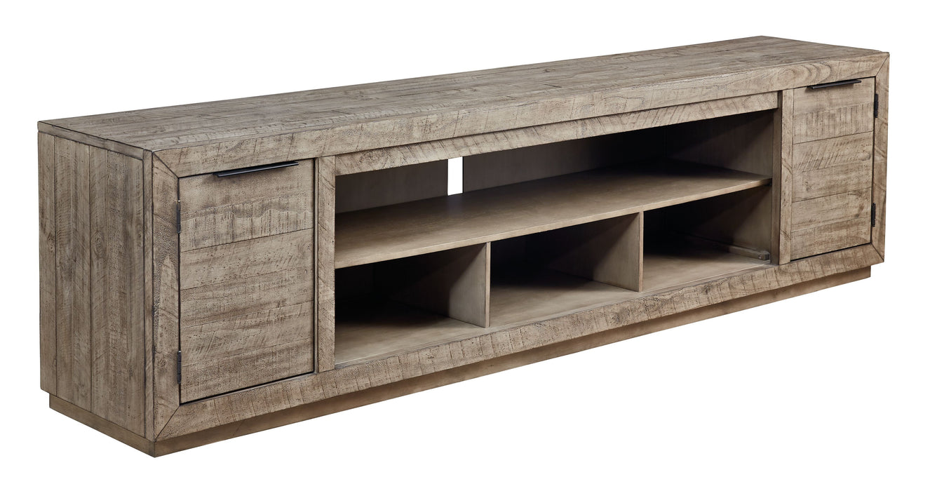 Krystanza - XL TV Stand w/Fireplace Option - Weathered Gray