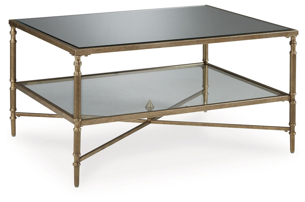 Cloverty - Rectangular Cocktail Table - Aged Gold Finish