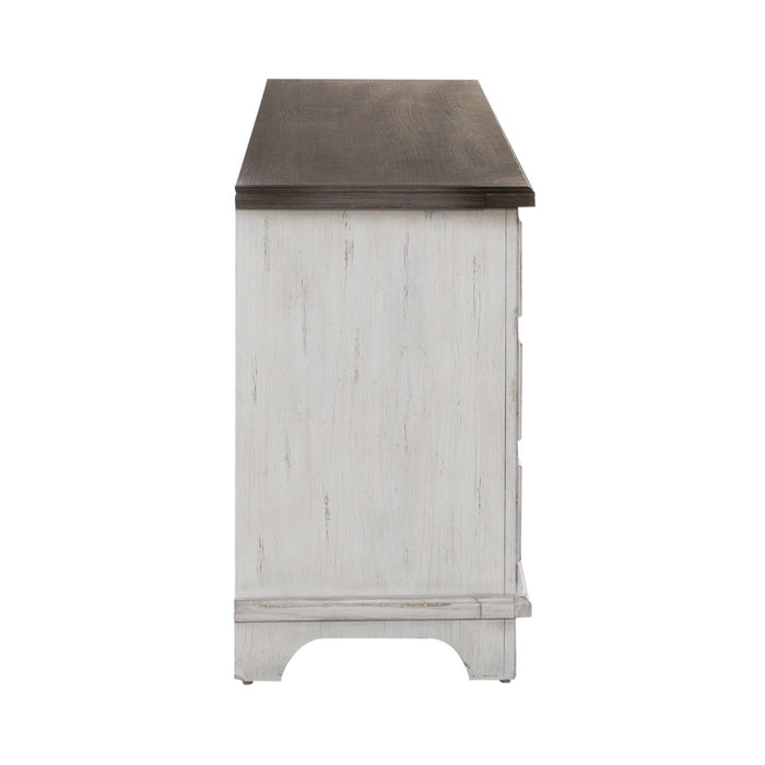 River Place - 75" Entertainment Console - Riverstone White & Tobacco
