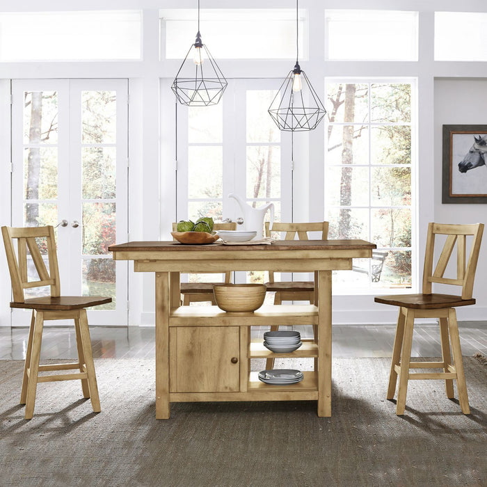 Lindsey Farm - 5 Piece Gathering Table Set - Brown / Dark Brown