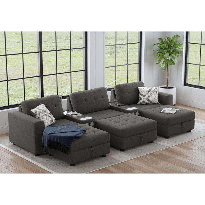 Options One - Living Room Set Sectional With Media Console And 3 Ottomans