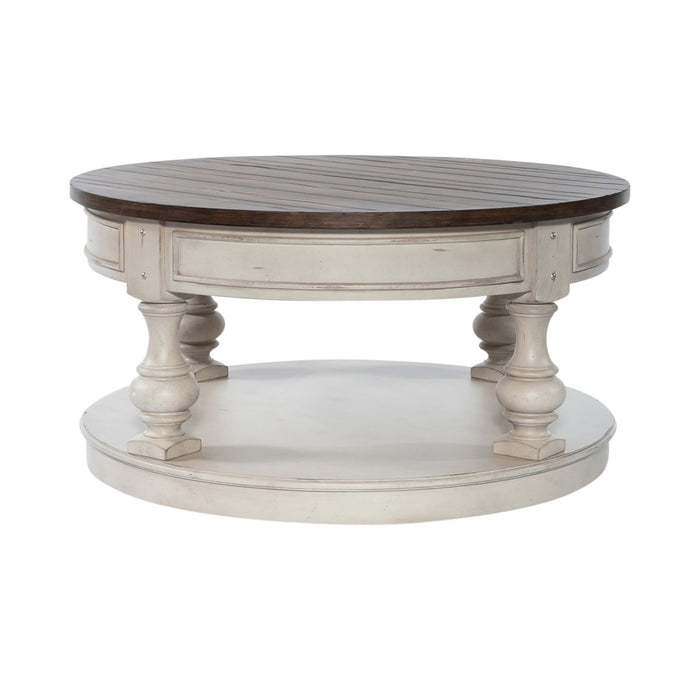 Morgan Creek - Round Cocktail Table - Antique White / Wirebrushed Tobacco Accents