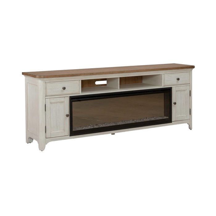 79" Console With Fire - Medium Brown