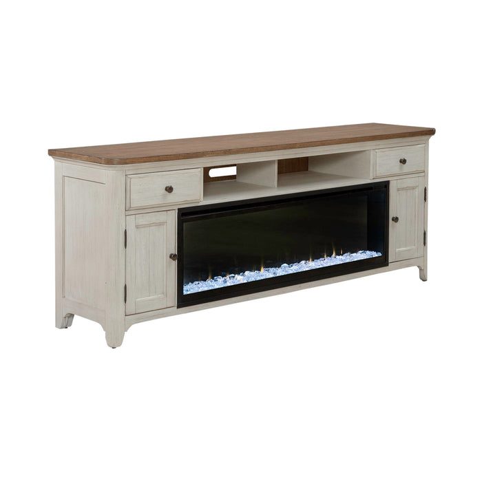 79" Console With Fire - Medium Brown