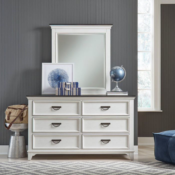 Allyson Park - Dresser & Mirror (6 Drawer Dresser) - Wirebrushed White / Charcoal