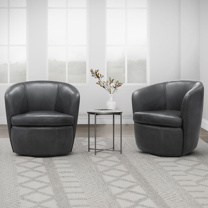 Barolo - 100% Italian Leather Swivel Club Chair (Set of 2)