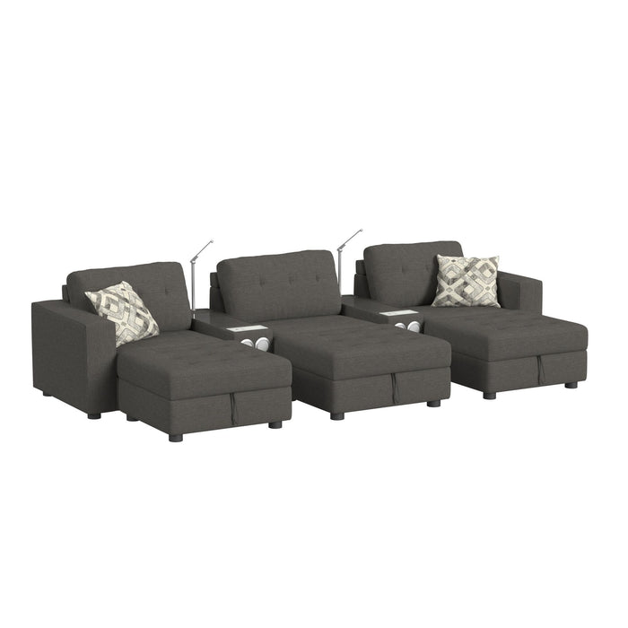 Options One - Living Room Set Sectional With Media Console And 3 Ottomans