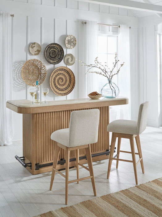 Escape - Dining Upholstered Swivel Barstool - Glazed Natural Oak / Mirage Mist
