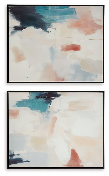 Caldish - Blue / White / Pink - Wall Art Set (Set of 2)
