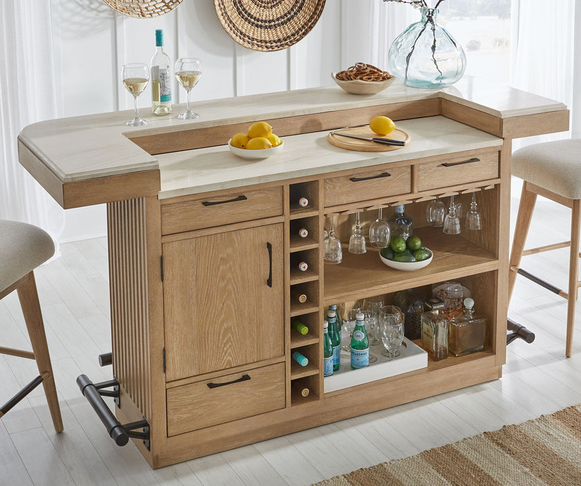 Escape - Dining Bar With 2 Upholstered Swivel Barstools - Glazed Natural Oak / Black Metal Trim