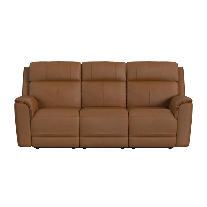 Mustang - Power Motion Sofa With Drop-Down Table, Wireless Charger, Power Headrest And Lumbar - Butternut