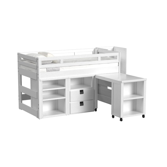 Cali Kids - Junior Loft Bed With Staircase, Roller Desk, Open Shelf Unit And Two Drawer Unit