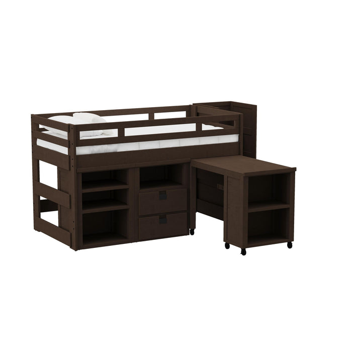 Cali Kids - Junior Loft With Staircase, Roller Desk, Open Shelf Unit And Two Drawer Unit