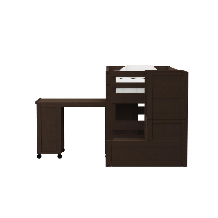 Cali Kids - Junior Loft With Staircase, Roller Desk, Open Shelf Unit And Two Drawer Unit