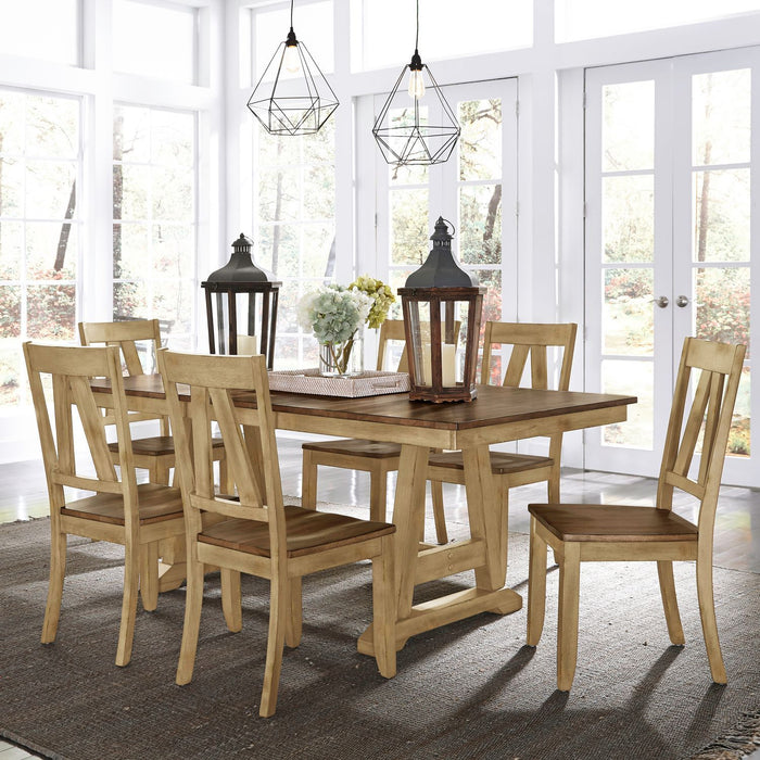 Lindsey Farm - 7 Piece Trestle Table Set - Natural & Brown
