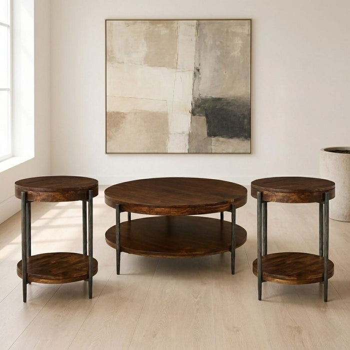 Bengal - 41" Round Cocktail Table With 2 End Tables - Hickory Brown
