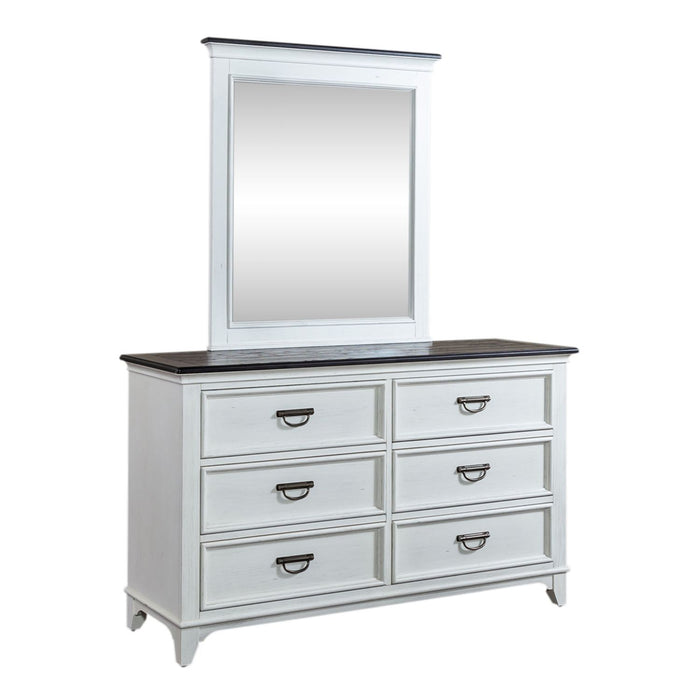 Allyson Park - Dresser & Mirror (6 Drawer Dresser) - Wirebrushed White / Charcoal