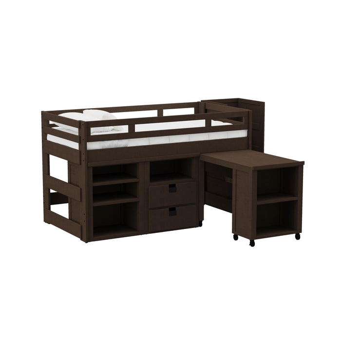 Cali Kids - Junior Loft Bed With Staircase, Roller Desk, Open Shelf Unit And Two Drawer Unit