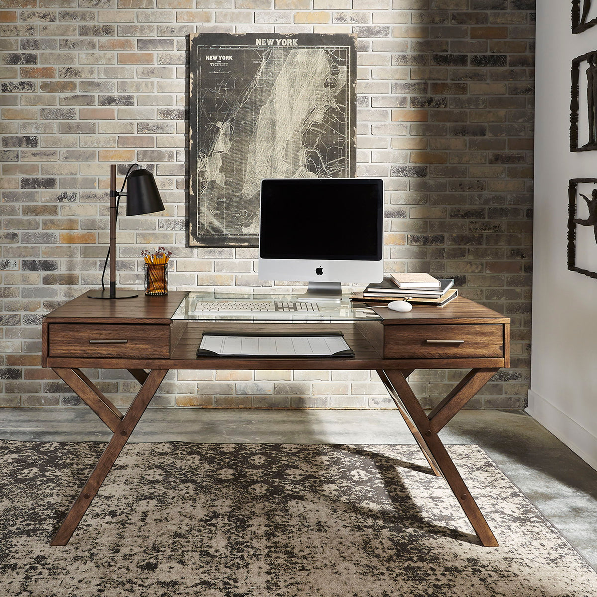 Small Desk Writing Desk for Home Office Wood Computer Desk Mid-century  Modern LOFT OAK DESK 