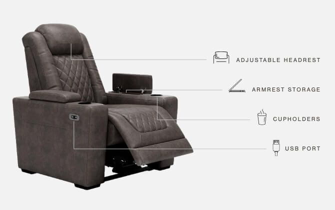 Hyllmont - Gray - Pwr Recliner/Adj Headrest