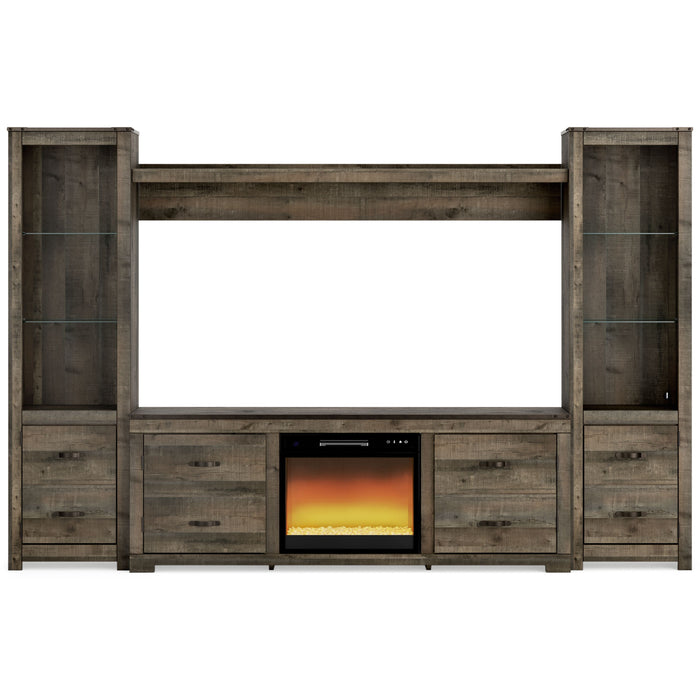Trinell - Brown - 4-Piece Entertainment Center With 72" TV Stand And Glass/Stone Fireplace Insert
