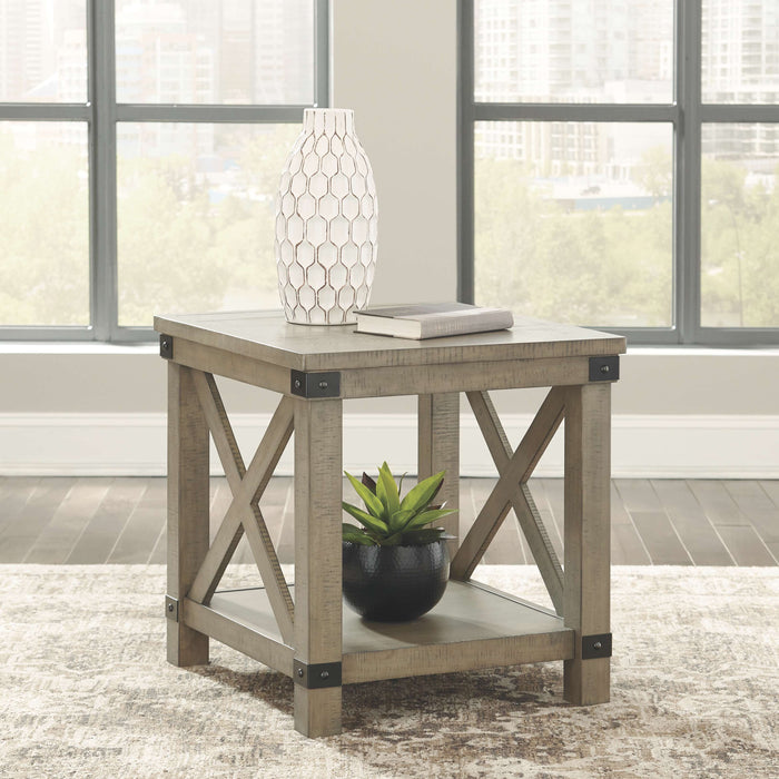 Aldwin - Gray - Rectangular End Table - Crossbuck Styling