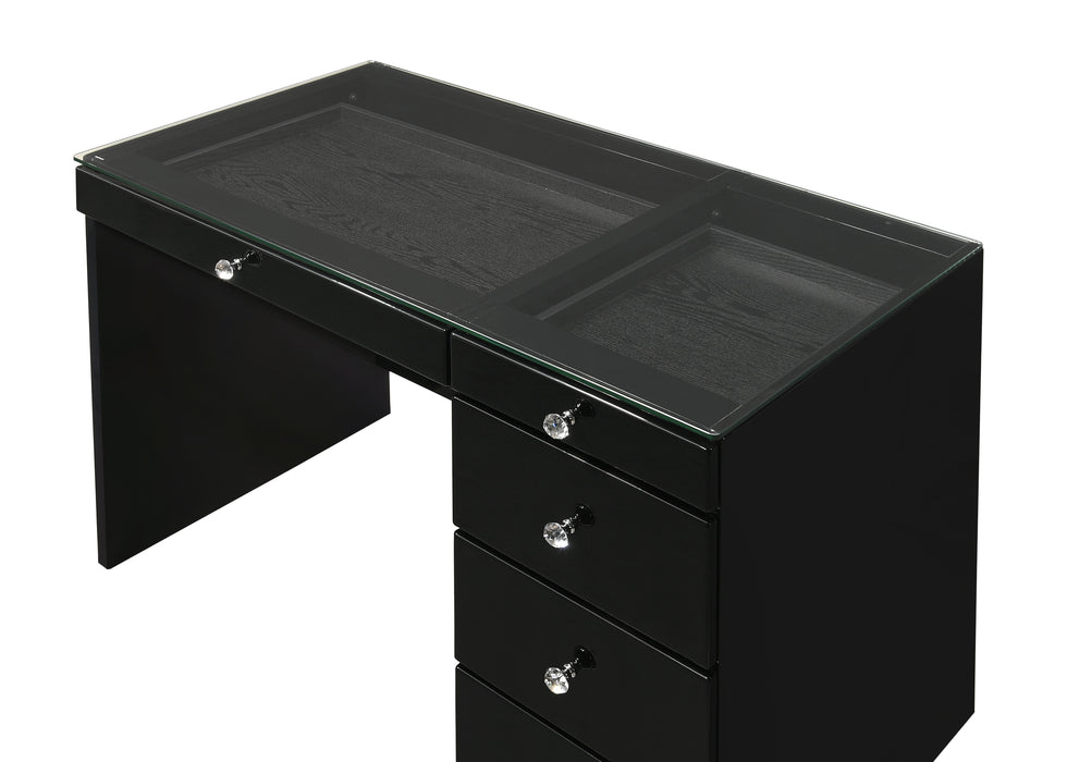 Morgan - Vanity Desk With Glass Top, Led Mirror & Stool