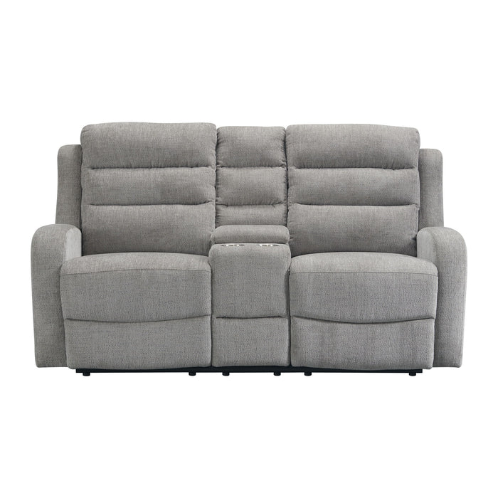 Avanti - Power Motion Loveseat With Power Motion Head Recliner & Console - Whiskers Nature Grey