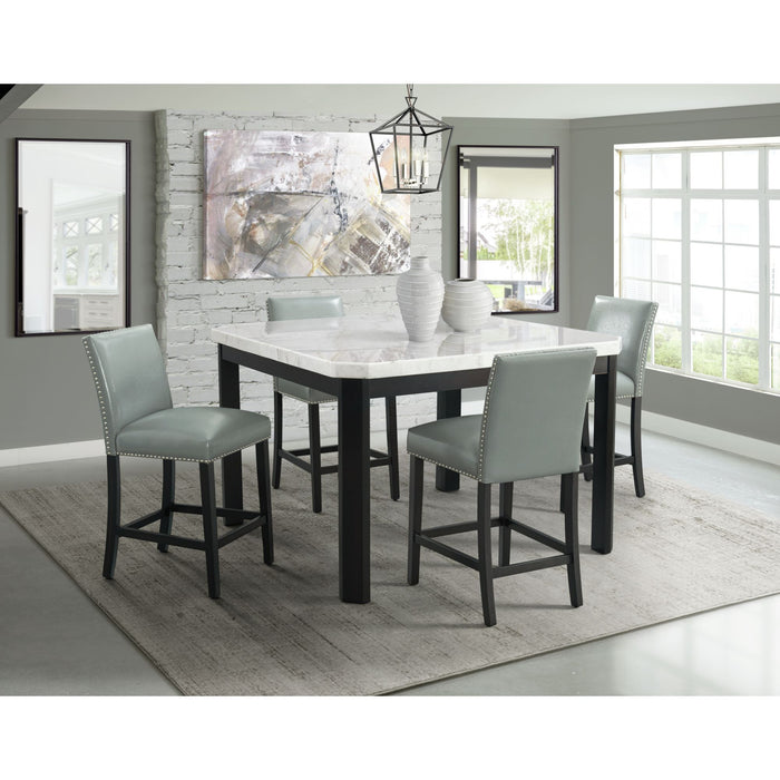 Francesca - 5 Piece Square Counter Dining Set Table & Four Chairs - White Marble