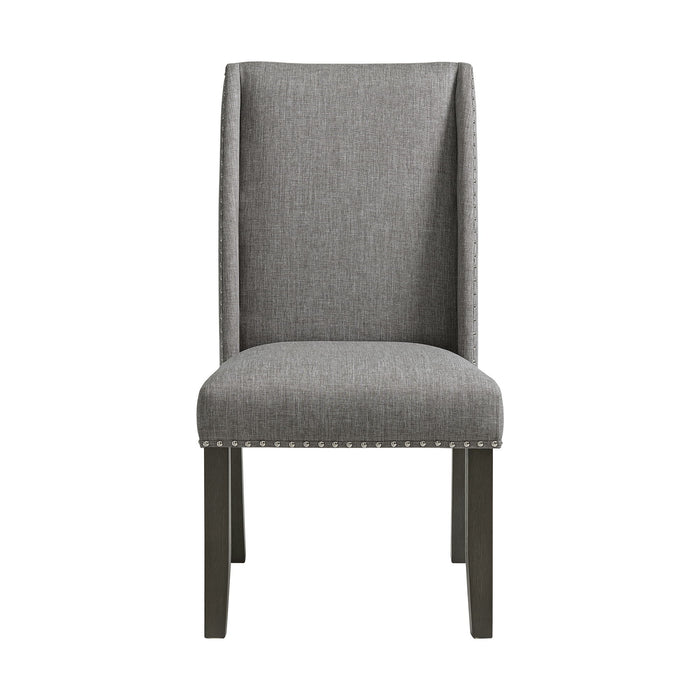 Everdeen - Side Chair with Grey Fabric and Nail Heads (Set of 2) - Charcoal