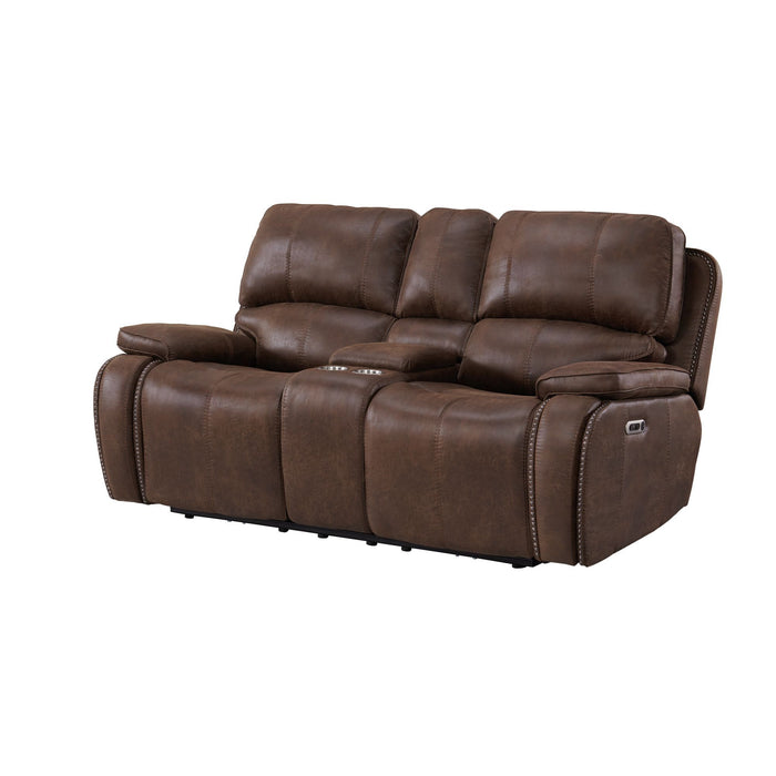 Atlantis - Power Motion Loveseat With Power Motion Head Recliner & Console - Heritage Brown