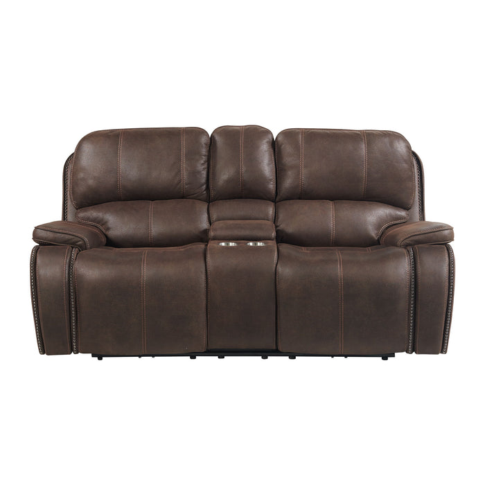 Atlantis - Power Motion Loveseat With Power Headrest & Console - Heritage Coffee