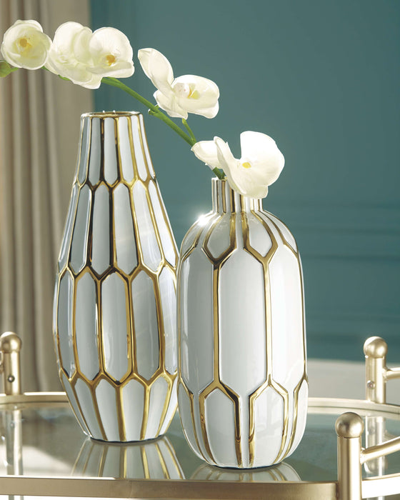 Mohsen - Gold Finish / White - Vase Set (Set of 2)