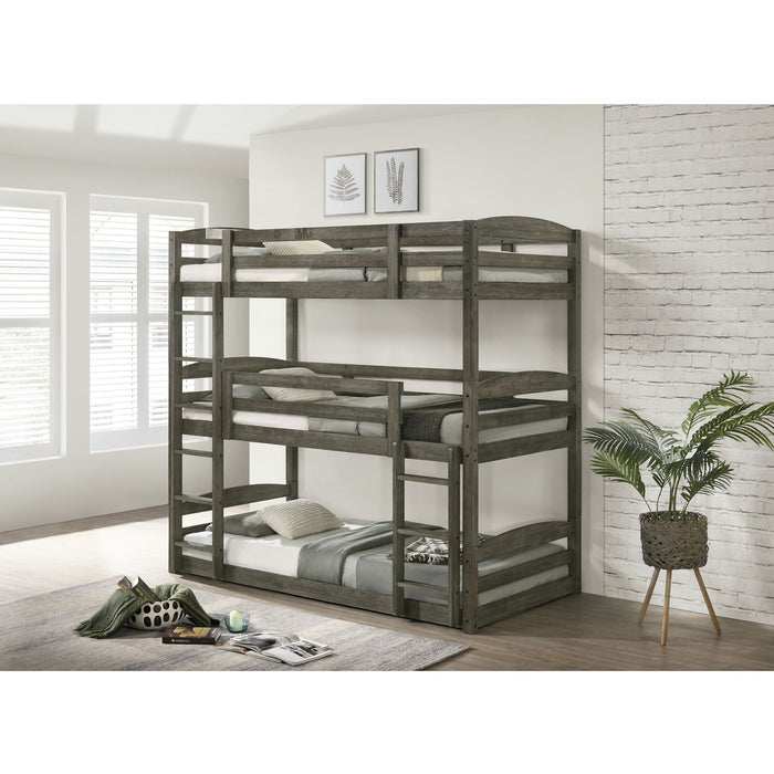 Trey - Triple Twin Bunk - Gray Wire Brushed