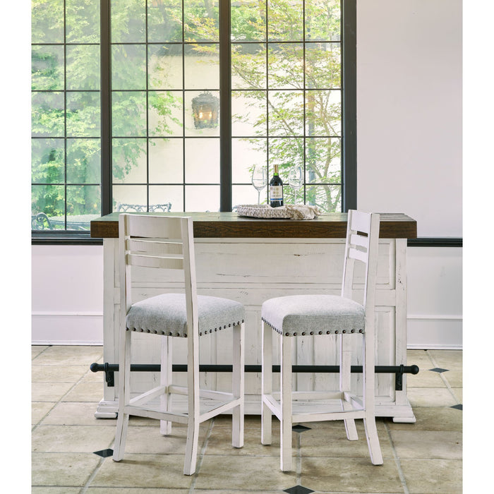 Condesa - 3 Piece Wooden Bar Set, Bar & Two Chairs - Distressed White