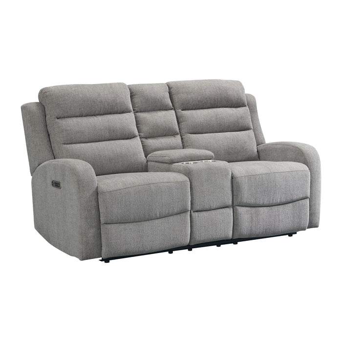 Avanti - Power Motion Loveseat With Power Motion Head Recliner & Console - Whiskers Nature Grey