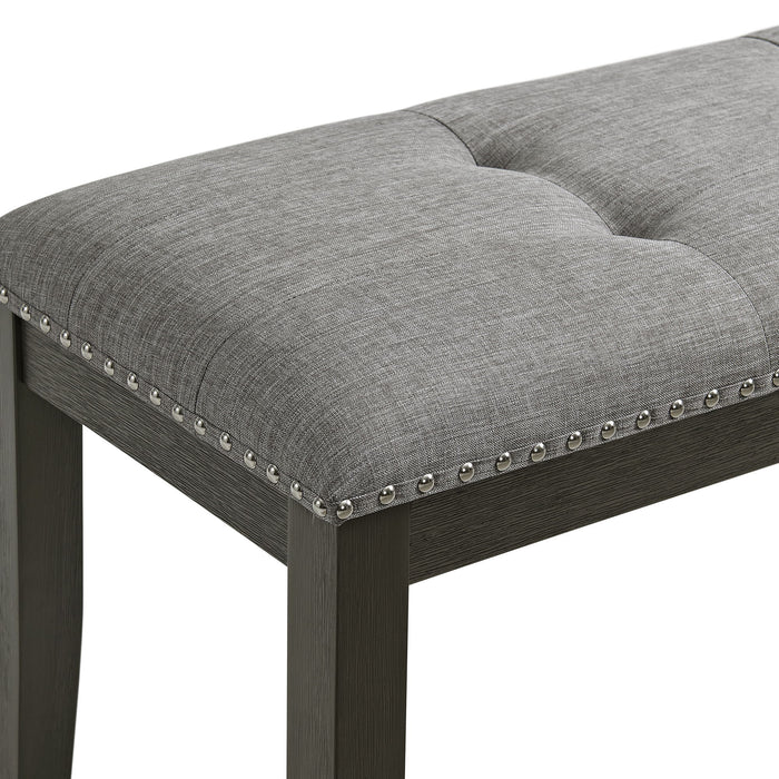 Everdeen - Bench with Grey Fabric and Nail Heads - Charcoal