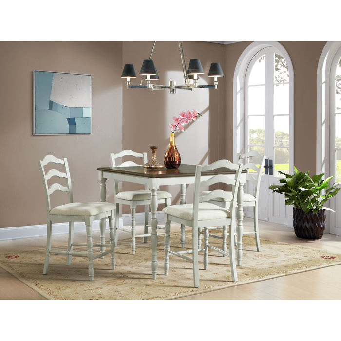 Vesta - 5 Piece Counter Set with Upholstered Chairs and Brown Top - White