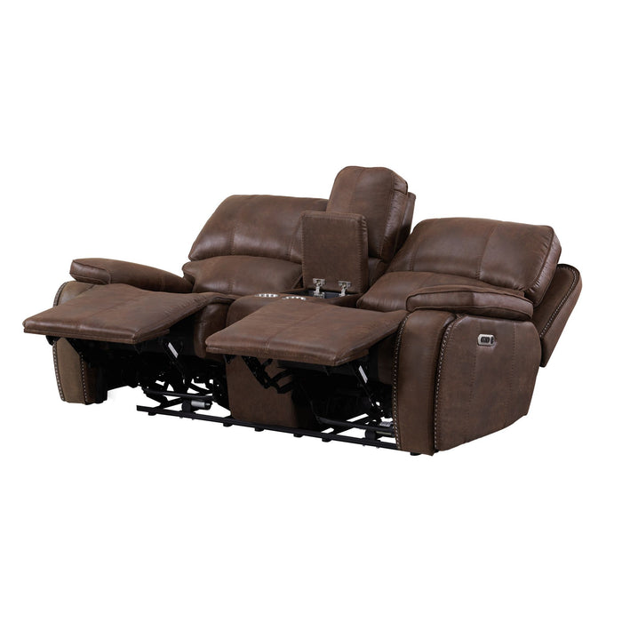 Atlantis - Power Motion Loveseat With Power Motion Head Recliner & Console - Heritage Brown