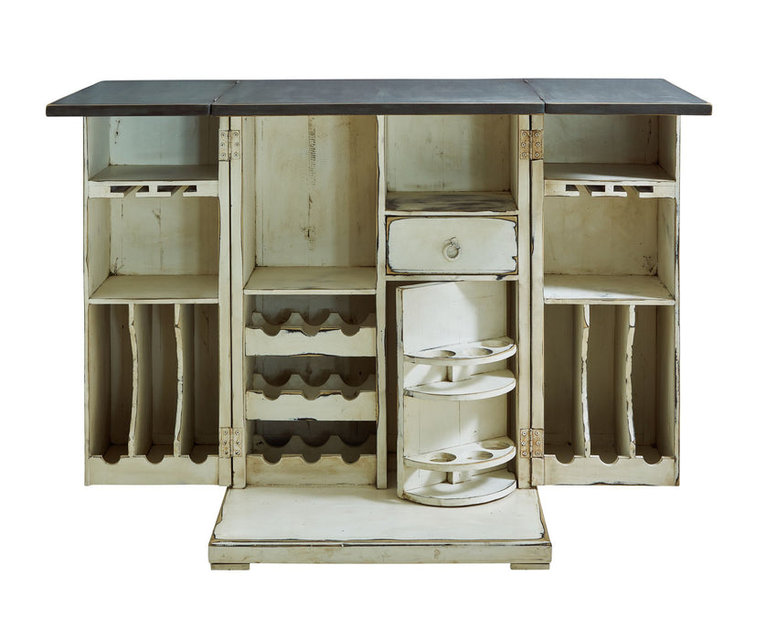 Carolina Fold Out Bar - Antique White With Grey Top