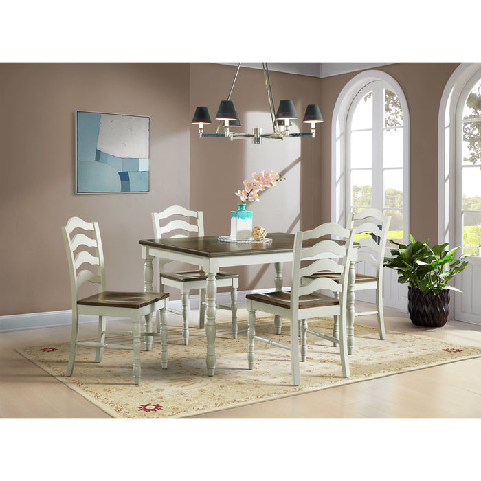 Vesta - 5 Piece Dining Set with Brown Top - White