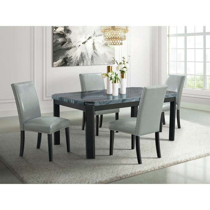 Francesca - Rectangular 5 Piece Grey PU Chairs Dining Set, Table & Four Chairs - Grey Marble